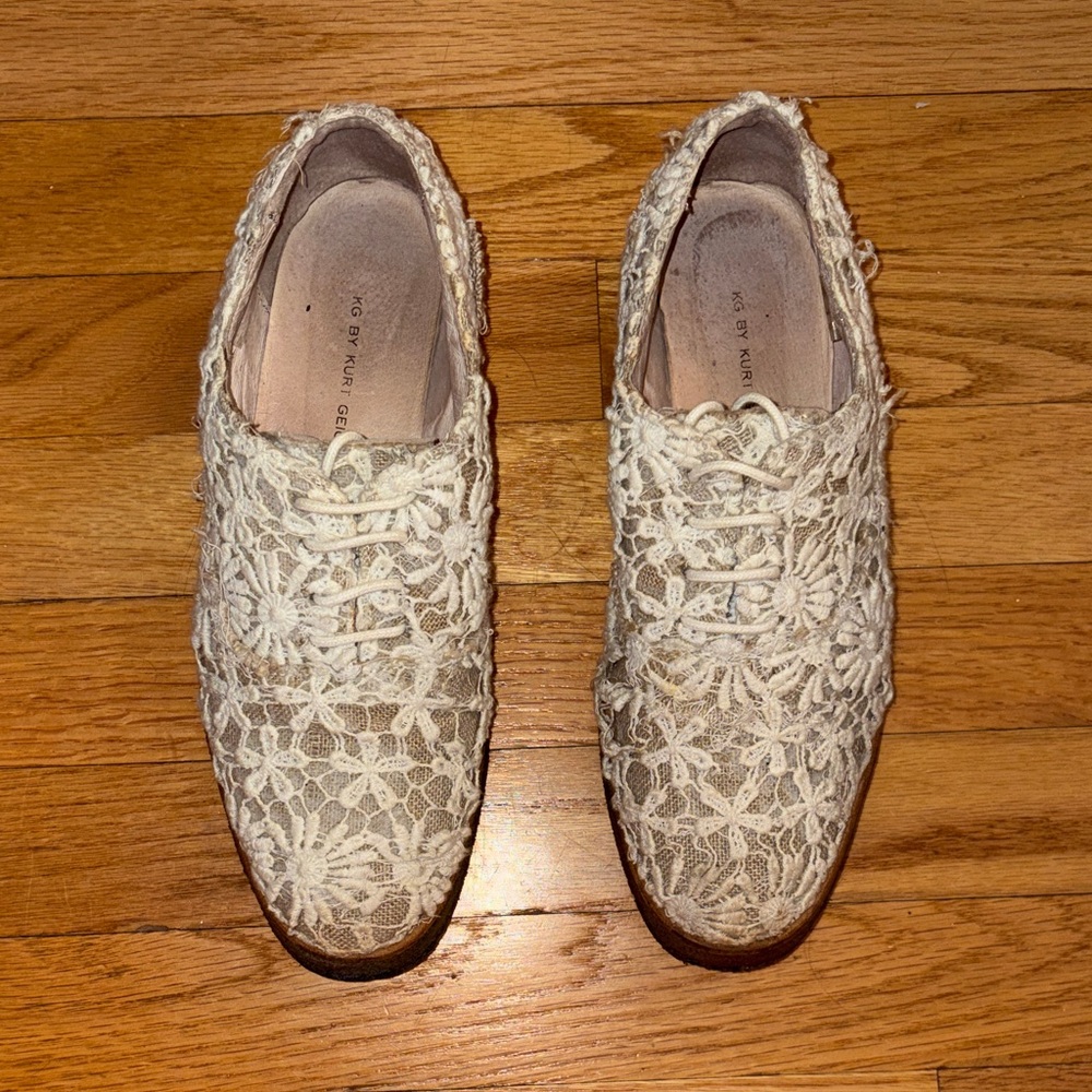 Kurt Geiger Cream Lace Loafers